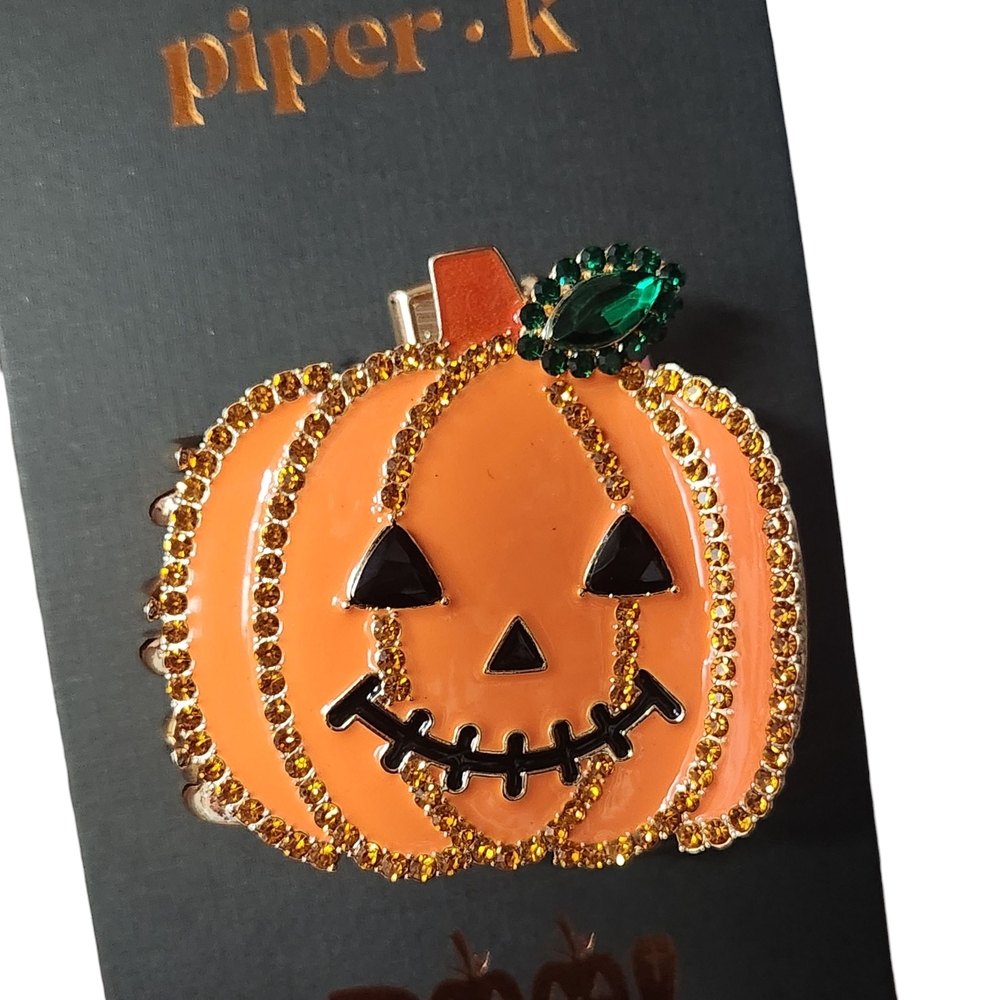 Piper K Rhinestone Embellished Orange Pumpkin Hair Clip
